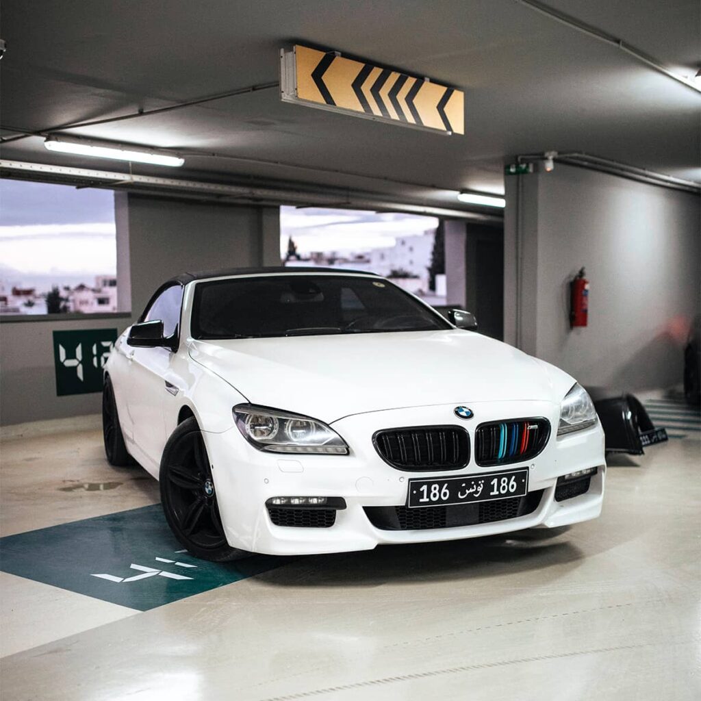 BMW 6 convertible in parking garage
