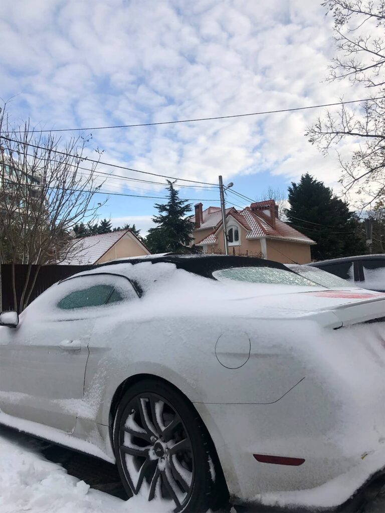 Mustang convertible with soft top in ice