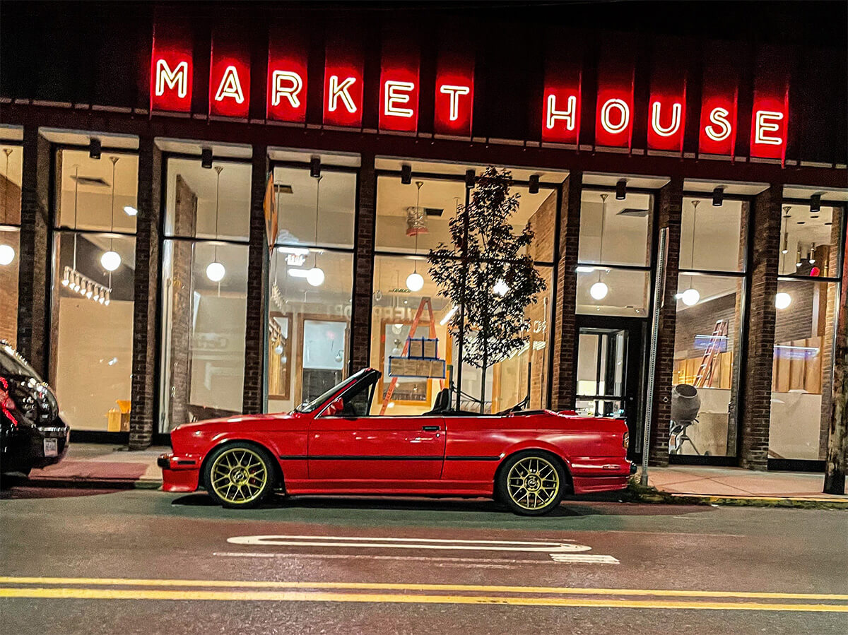 Red BMW E30 Convertible H&R Springs with Koni Yellow springs