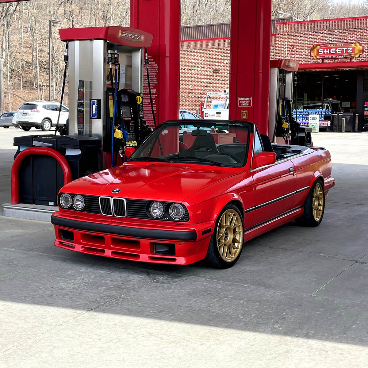 Red BMW E30 Coonvertible