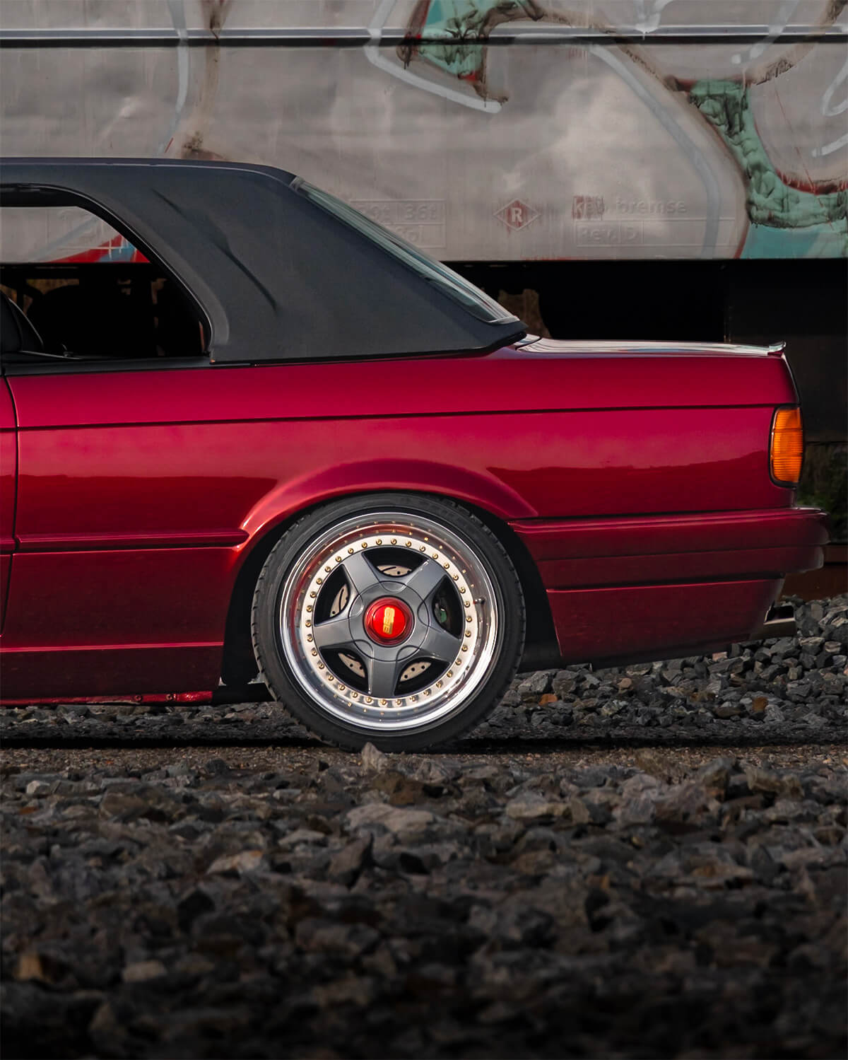 BMW E30 On BBS RF cuatom wheels with red center caps