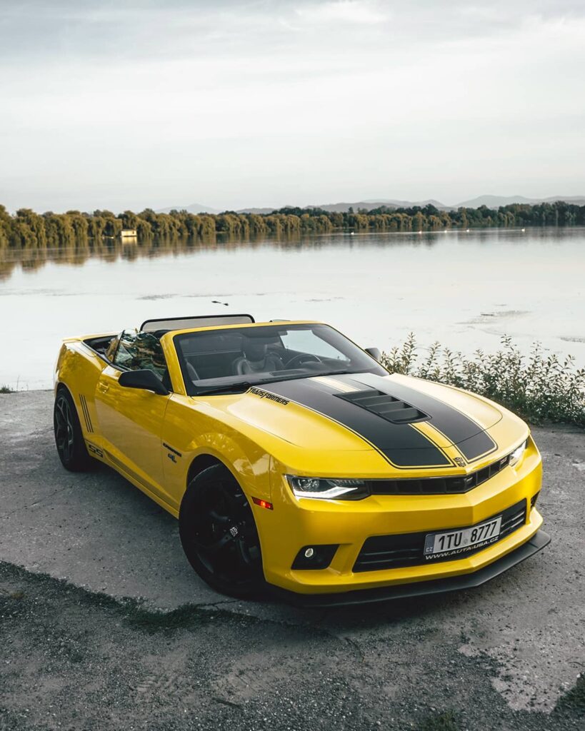2014 Chevy Camaro SS convertible with a wind screen Yellow with black stripes