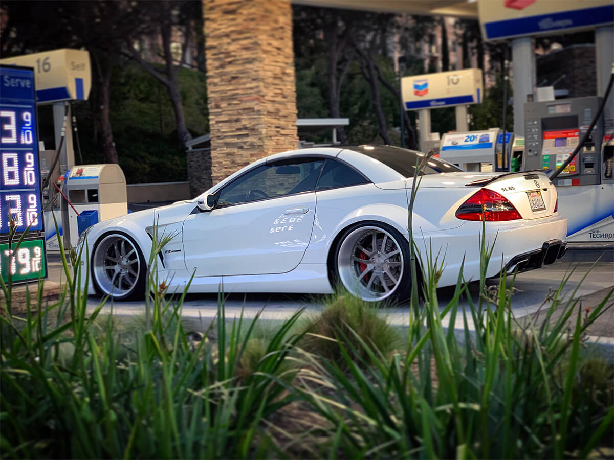 stanced Mercedes Benz SL65 AMG in white color
